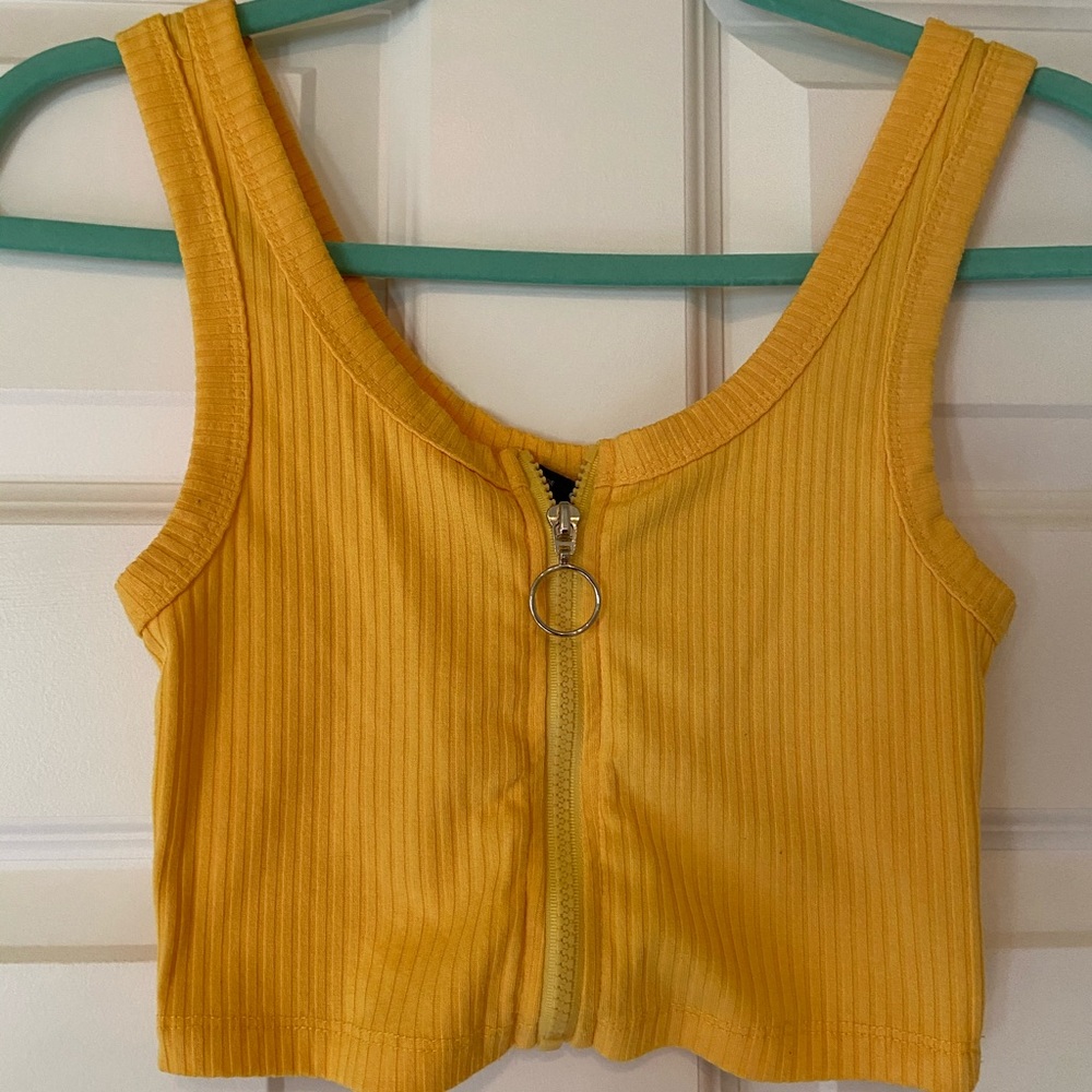 Yellow Zipper Crop Top